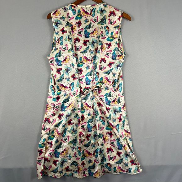 Vintage Kathryn Dress Womens Ivory Butterfly Satin Midi Front Button Slip Jumper - Picture 3 of 6